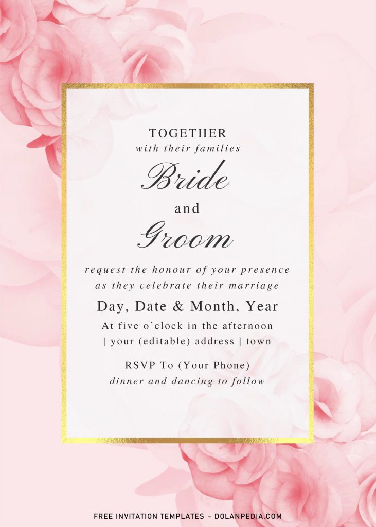 Free Pink Rose Wedding Invitation Templates For Word and has watercolor roses in blush pink color