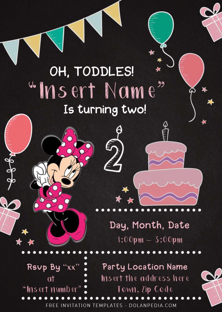 Free Minnie Mouse Chalkboard Birthday Invitation Templates For Word and has adorable fonts