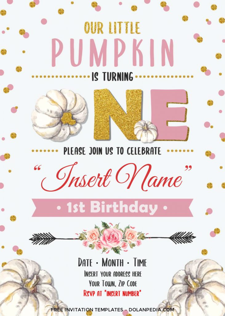 Free Pumpkin First Birthday Invitation Templates For Word and has portrait orientation card