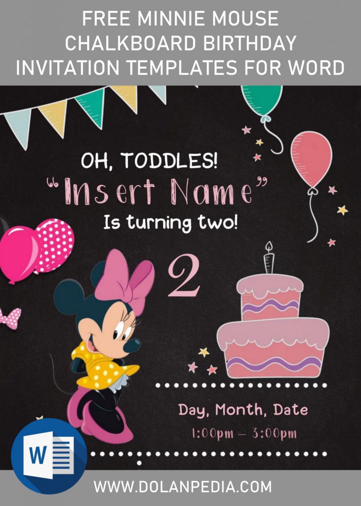 Free Minnie Mouse Chalkboard Birthday Invitation Templates For Word