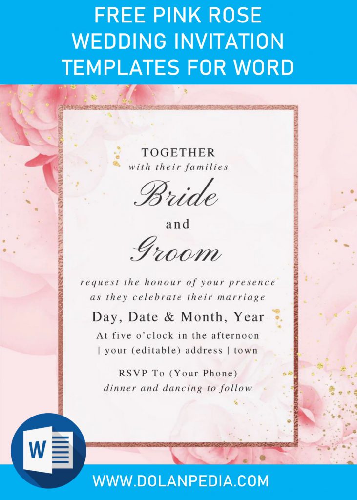 Free Pink Rose Wedding Invitation Templates For Word