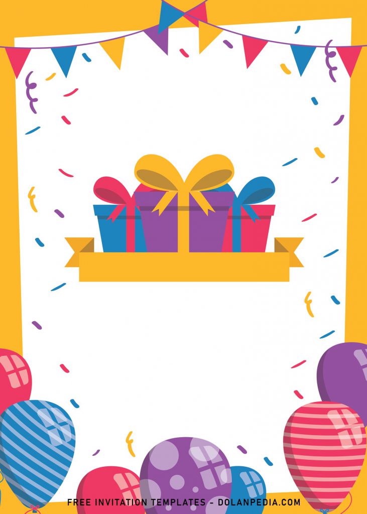 7+ Cute And Fun Birthday Invitation Templates and has bunting flag and ribbon