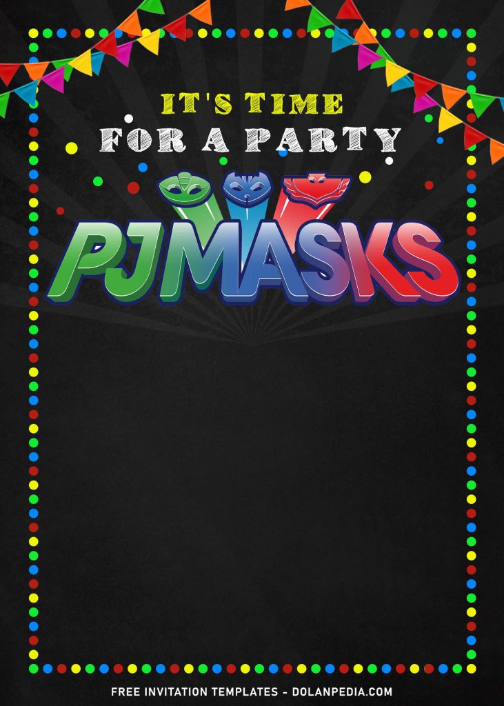 7+ Cool PJ Masks Themed Birthday Invitation Templates For Your Kid's Birthday Party and has PJ Masks' logo