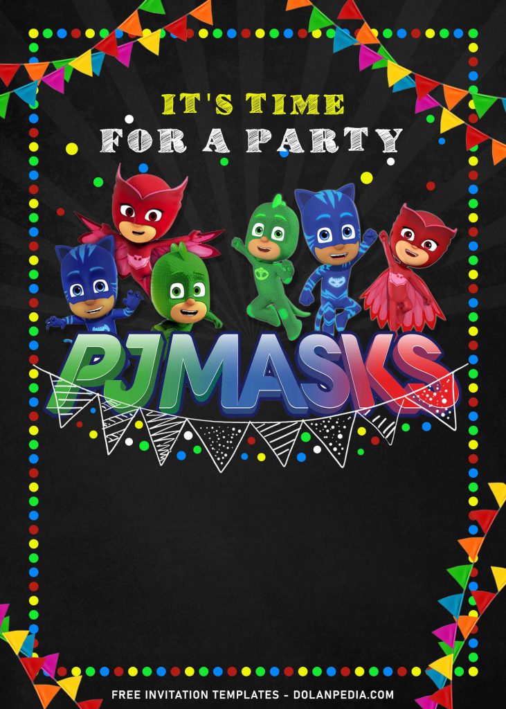 7+ Cool PJ Masks Themed Birthday Invitation Templates For Your Kid's Birthday Party and has cute PJ Masks' characters