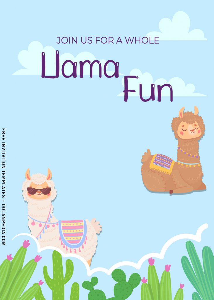 8+ Cute Llama Birthday Invitation Templates For Your Kid's Birthday Party and has White Clouds