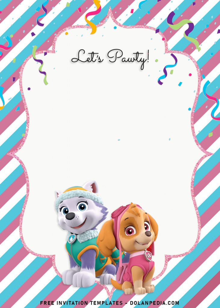 8+ Adorable Skye And Everest Paw Patrol Birthday Invitation Templates and has pink diagonal stripes