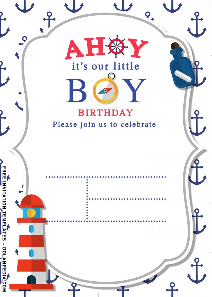 11+Nautical Birthday Party Invitation Templates and has anchor background