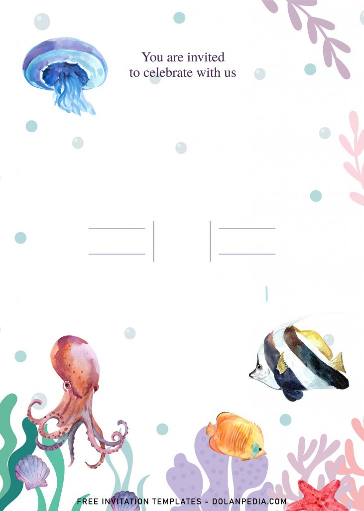 10+ Beautiful Watercolor Mermaid Under The Sea Birthday Invitation Templates and has watercolor squid