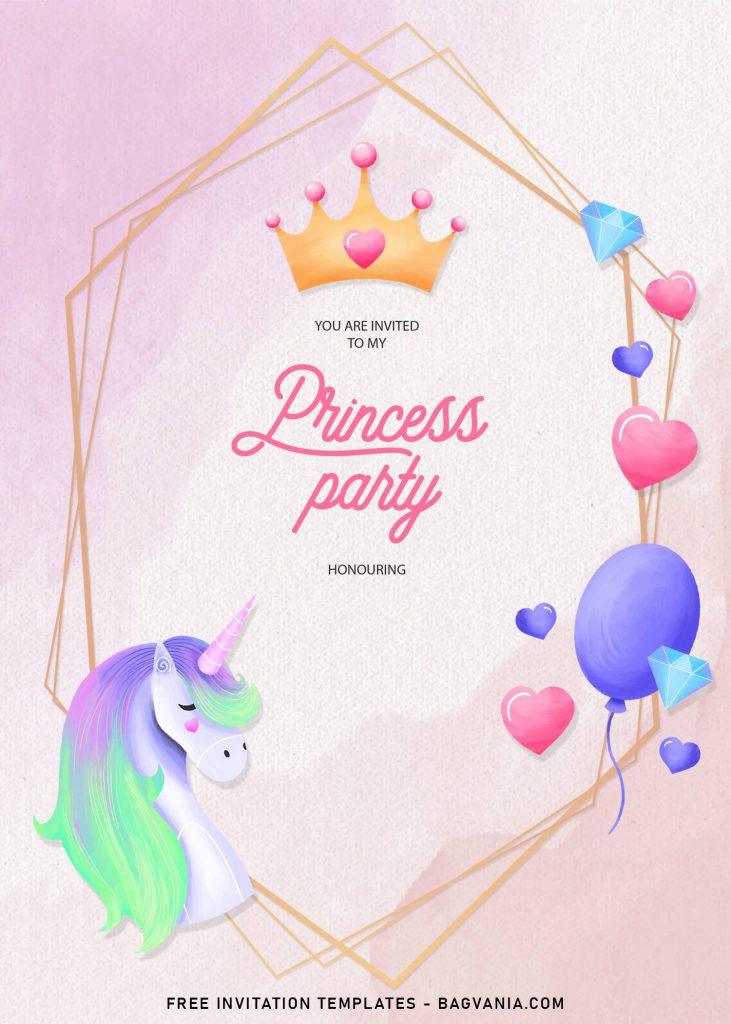 11+ Watercolor Princess Party Birthday Invitation Templates and has Rainbow Unicorn
