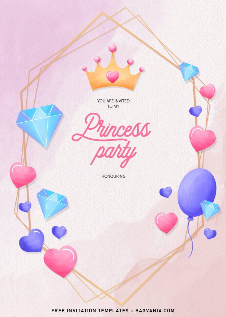 11+ Watercolor Princess Party Birthday Invitation Templates and has colorful balloons