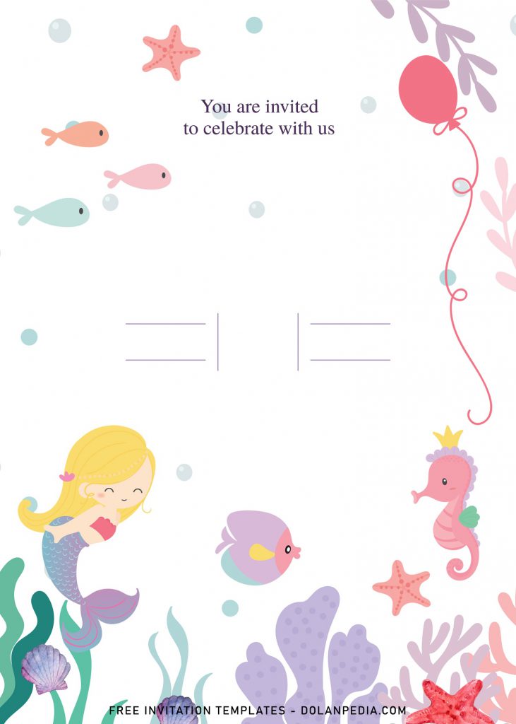 10+ Beautiful Watercolor Mermaid Under The Sea Birthday Invitation Templates and has watercolor coral
