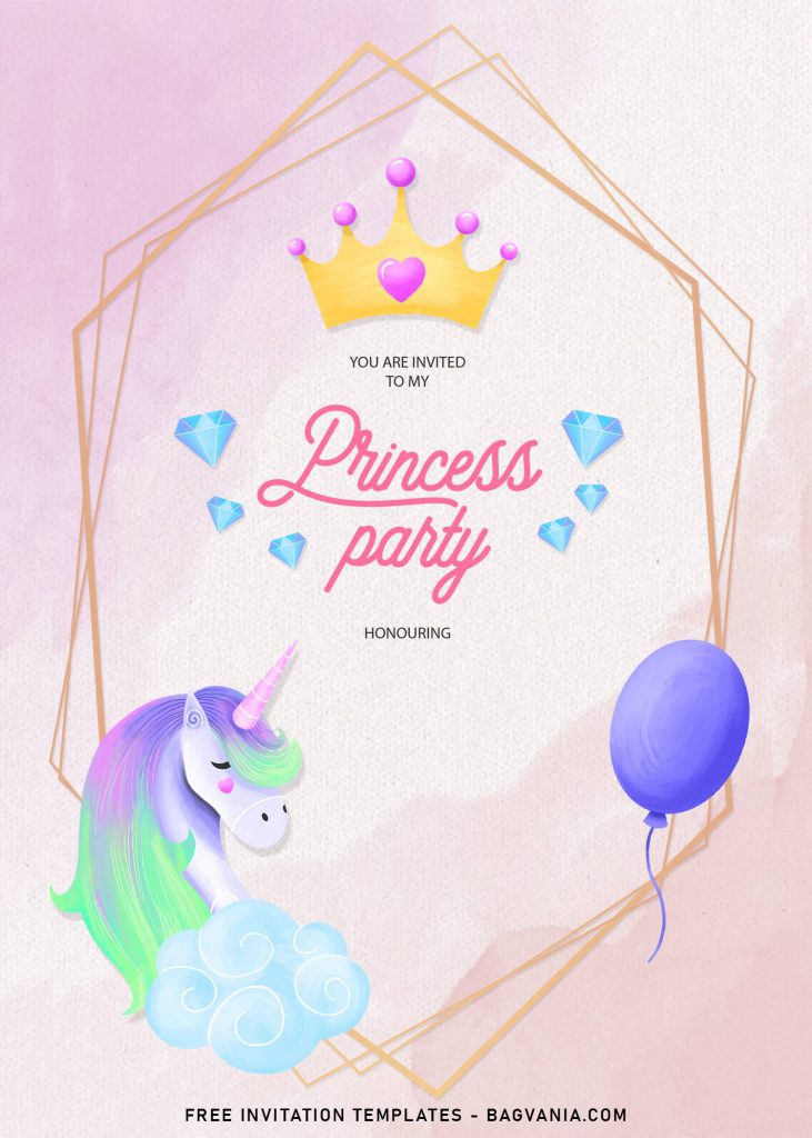 11+ Watercolor Princess Party Birthday Invitation Templates and has Geometric frame