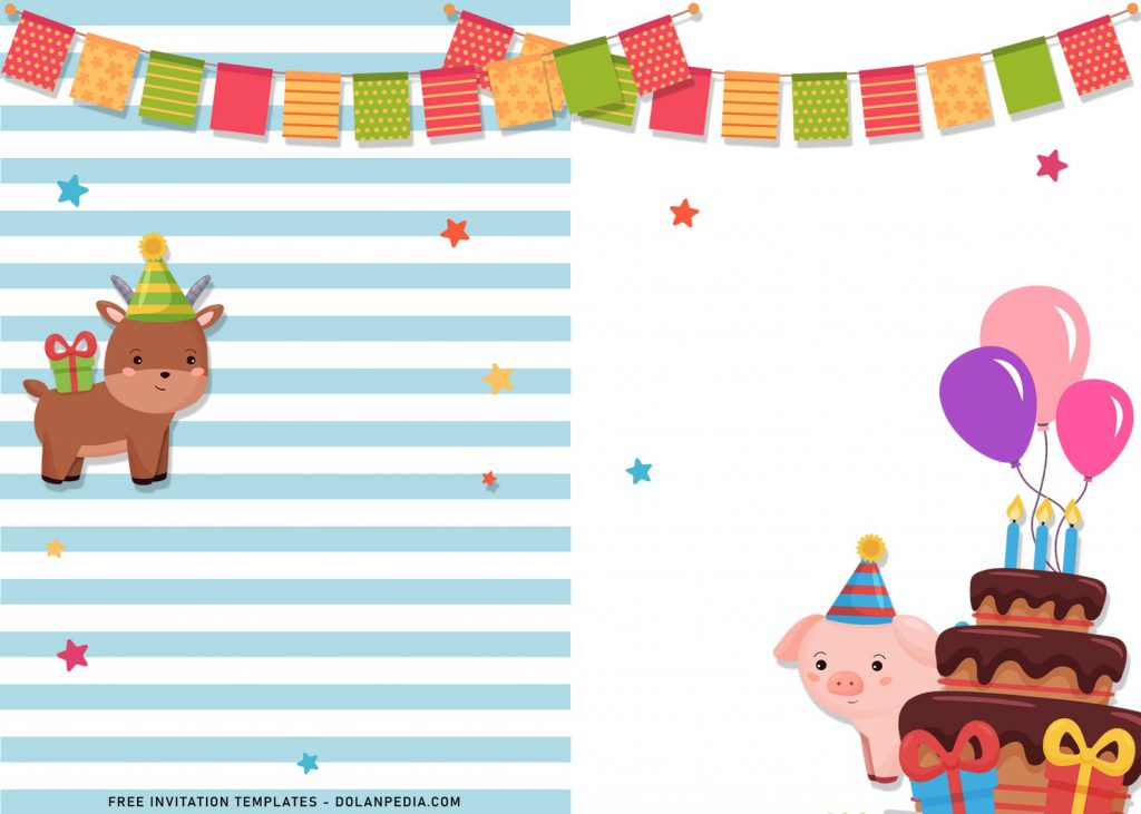 11+ Cute Birthday Baby Animals Birthday Invitation Templates For Your Kid’s Birthday Party and has bunting flags