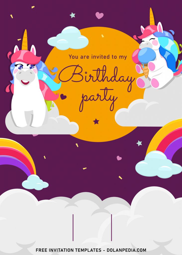 7+ Magical Rainbow Unicorn Birthday Invitation Templates For Kids Birthday Party and has Pastel Rainbows