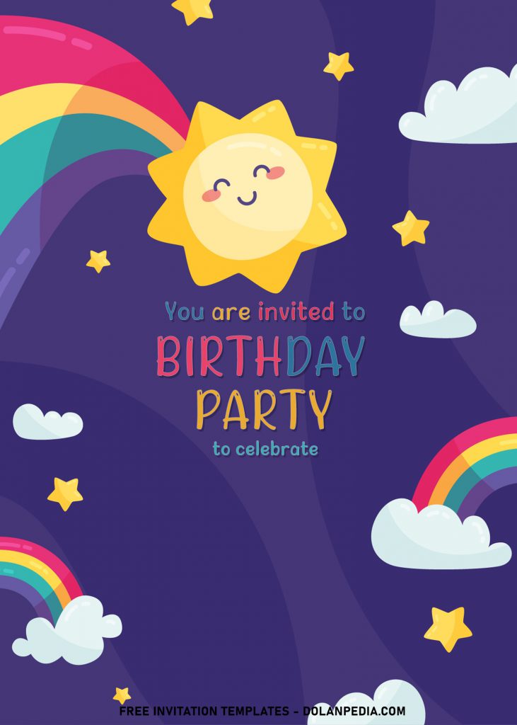 8+ Best Rainbow Party Birthday Invitation Templates For Your Kid’s Birthday Party and has cute sun and stars