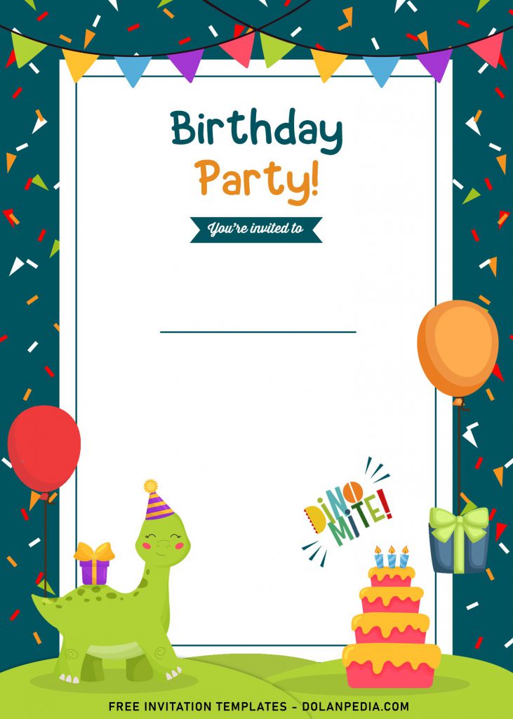 9+ Fun Dino Party Themed Birthday Invitation Templates and has purple background