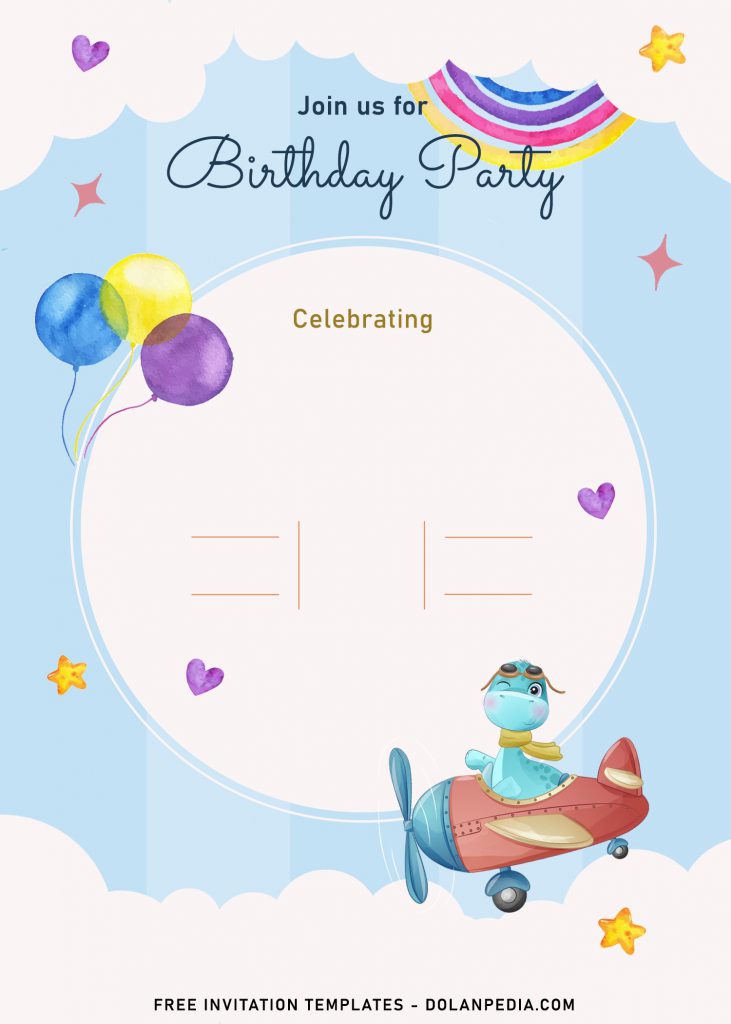 9+ Cute Hand Drawn Up In The Sky Birthday Invitation Templates and has Pastel Rainbow
