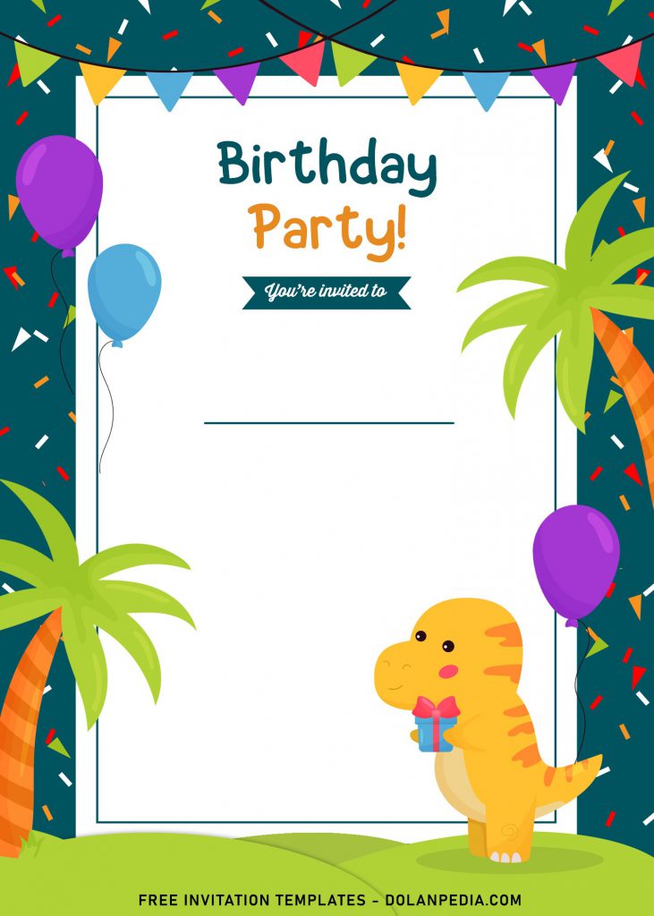 9+ Fun Dino Party Themed Birthday Invitation Templates and has blue and purple background