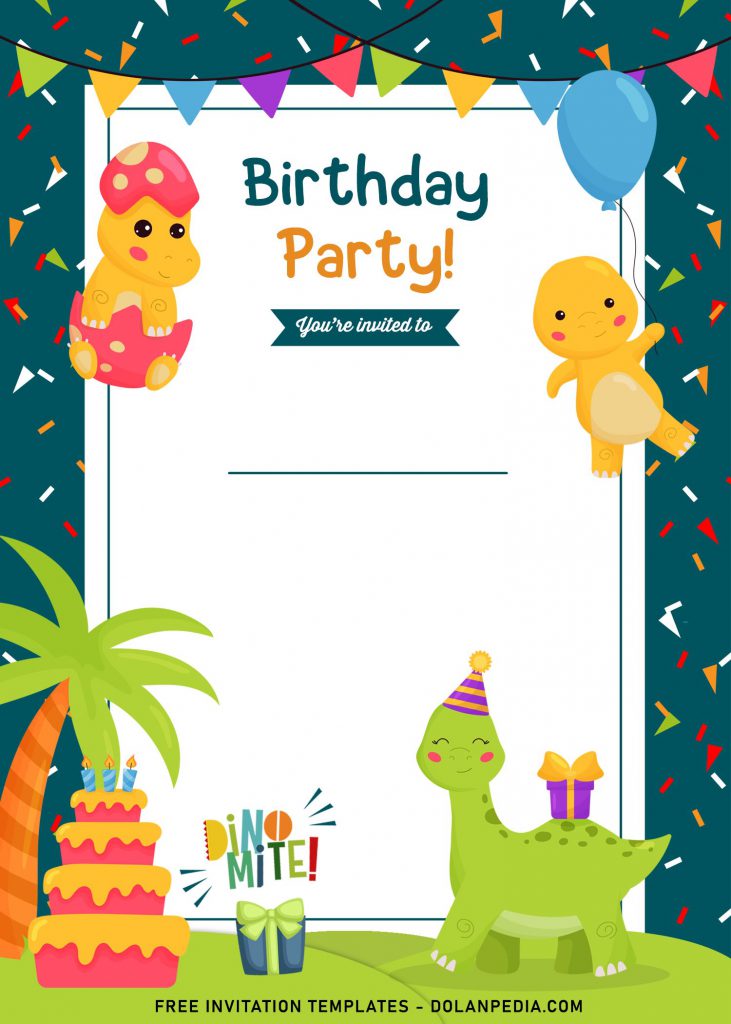 9+ Fun Dino Party Themed Birthday Invitation Templates and has sweet birthday cake