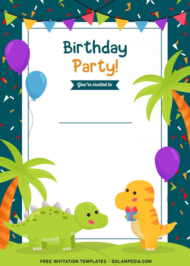 9+ Fun Dino Party Themed Birthday Invitation Templates and has cute stegosaurus