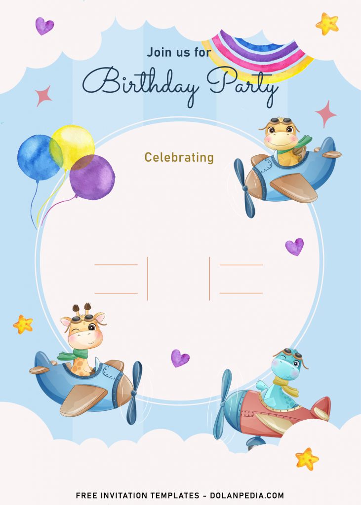 9+ Cute Hand Drawn Up In The Sky Birthday Invitation Templates and has Adorable Baby Animals