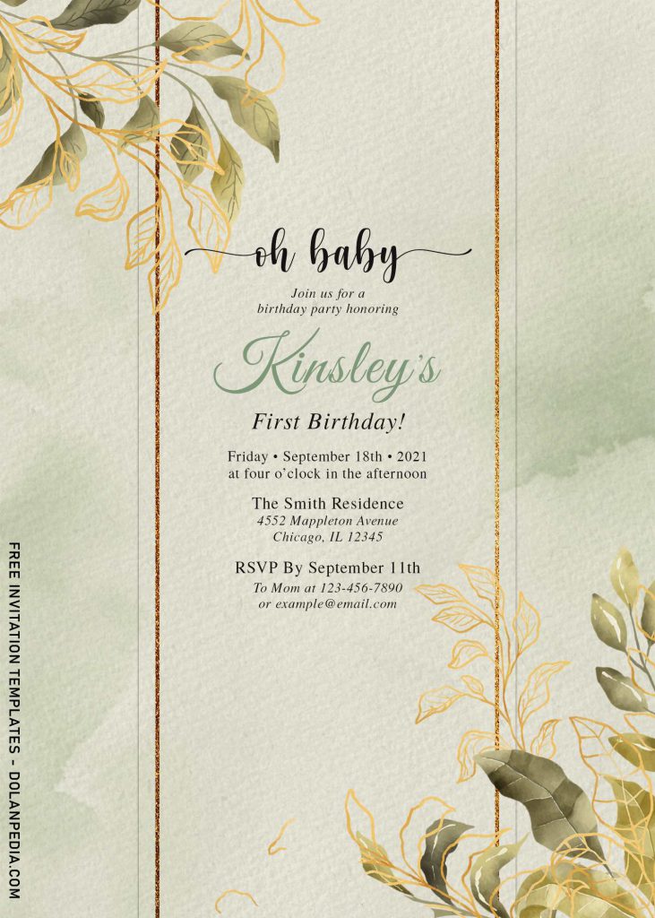 10+ Greenery Gold Leaves Birthday Invitation Templates