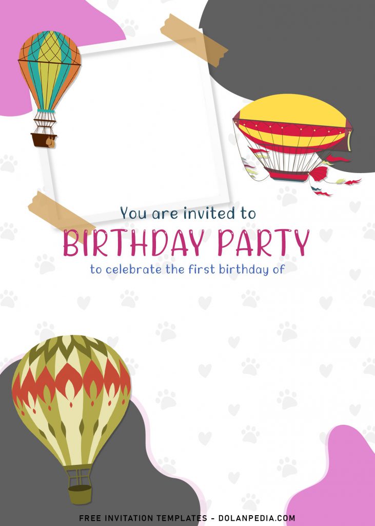 8+ Colorful Hand Drawn Birthday Invitation Templates For Your Kid’s Birthday and has Hot Air Balloons