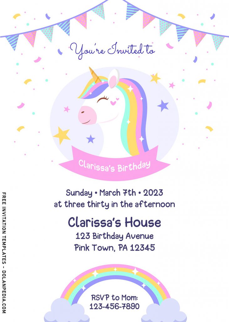 9+ Magical Rainbow Unicorn Birthday Invitation Templates For Kids Birthday Party