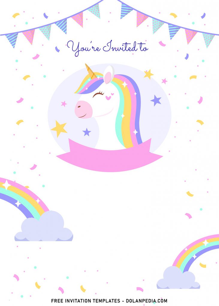 9+ Magical Rainbow Unicorn Birthday Invitation Templates For Kids Birthday Party with sparkling stars