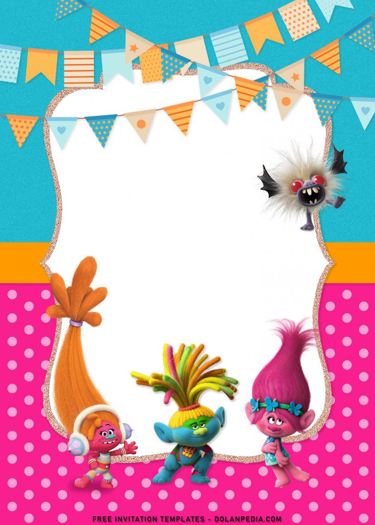 8+ Adorable Trolls Birthday Invitation Templates For Your Kid’s Birthday with adorable pink background