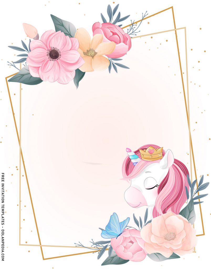 9+ Gorgeous Glam Floral Unicorn Birthday Invitation Templates with pink glam mane