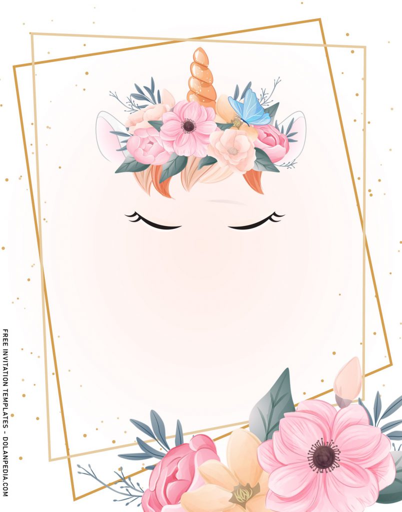 9+ Gorgeous Glam Floral Unicorn Birthday Invitation Templates with cute rainbow with floral mane