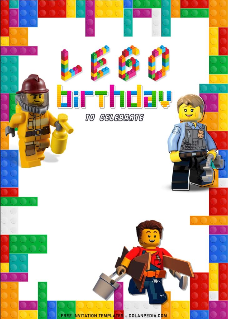 9+ Lego Birthday Invitation Templates For Kids Birthday Party with Lego Firefighter and Cop