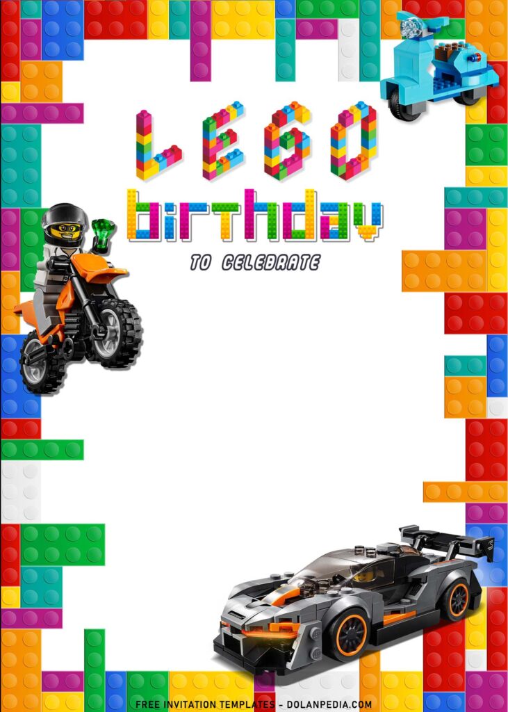 9+ Lego Birthday Invitation Templates For Kids Birthday Party with Lego Motocross and supercar