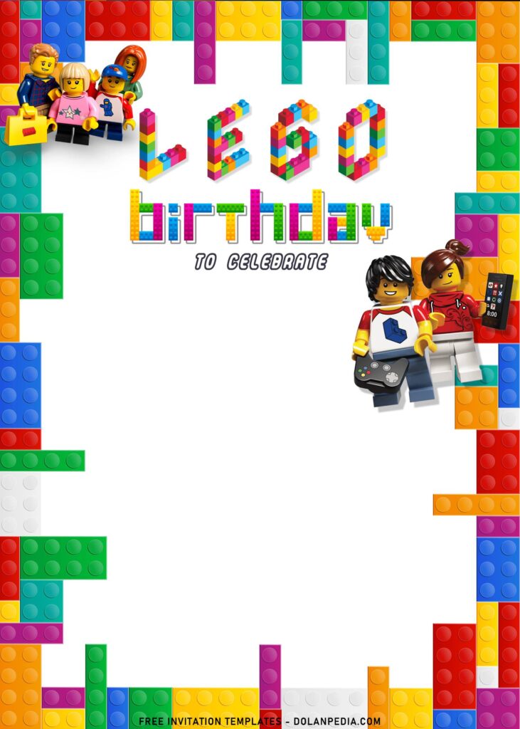 9+ Lego Birthday Invitation Templates For Kids Birthday Party with Lego Brick background