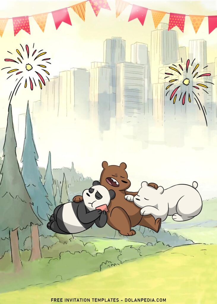 10+ We Bare Bears Birthday Invitation Templates with Panda, Polar and Grizzly bear is napping