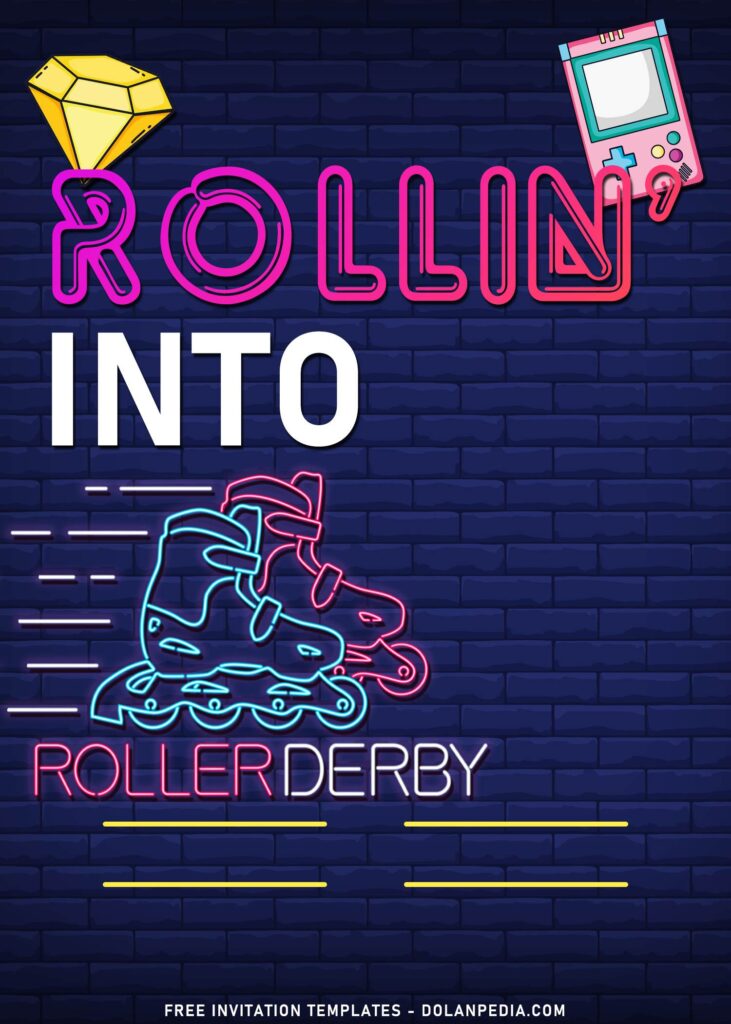 11+ Retro Roller Skating Birthday Invitation Templates with Retro Neon Sign and Handheld Console Game