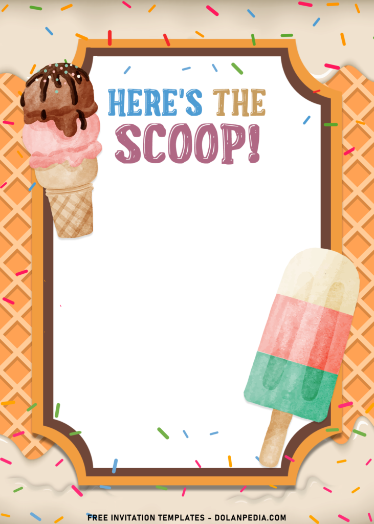 9+ Ice Cream Party Invitation Templates For Kids with waffle cone texture background