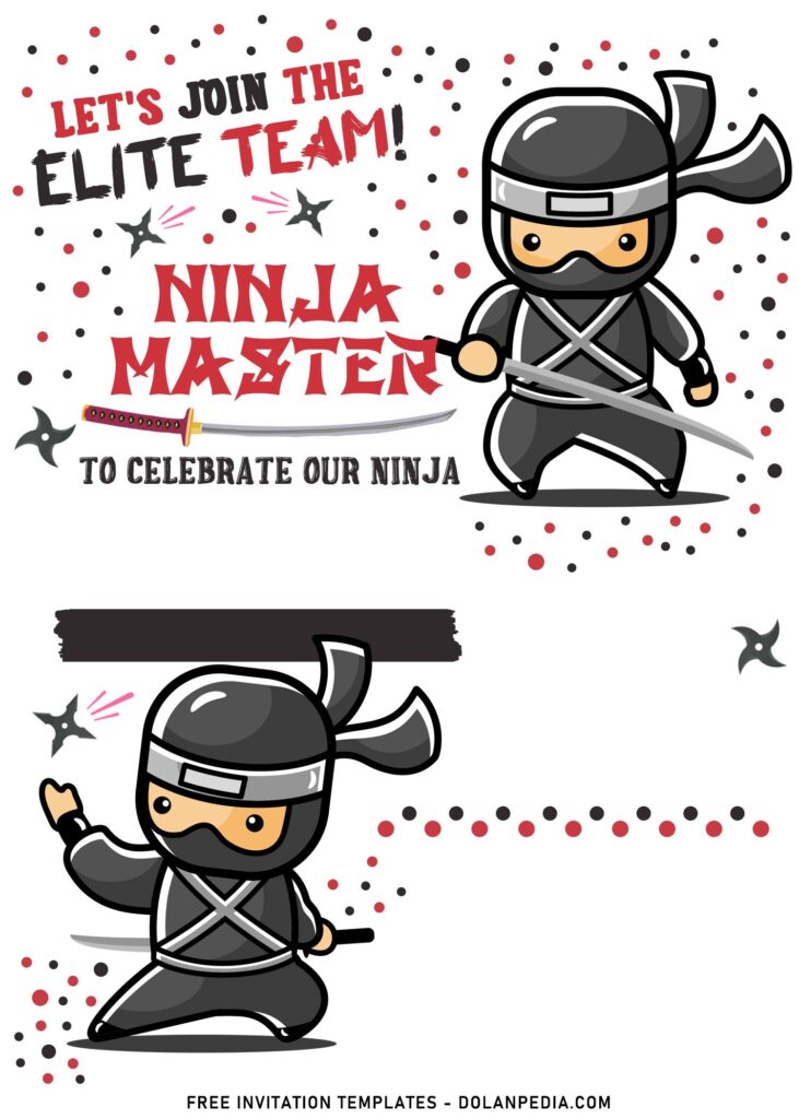 11+ Super Cool Ninja Themed Birthday Invitation Templates with Colorful Black and Red Dots