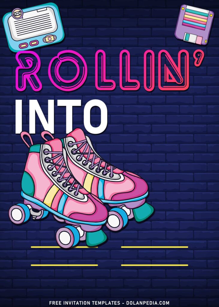 11+ Retro Roller Skating Birthday Invitation Templates with brick wall background