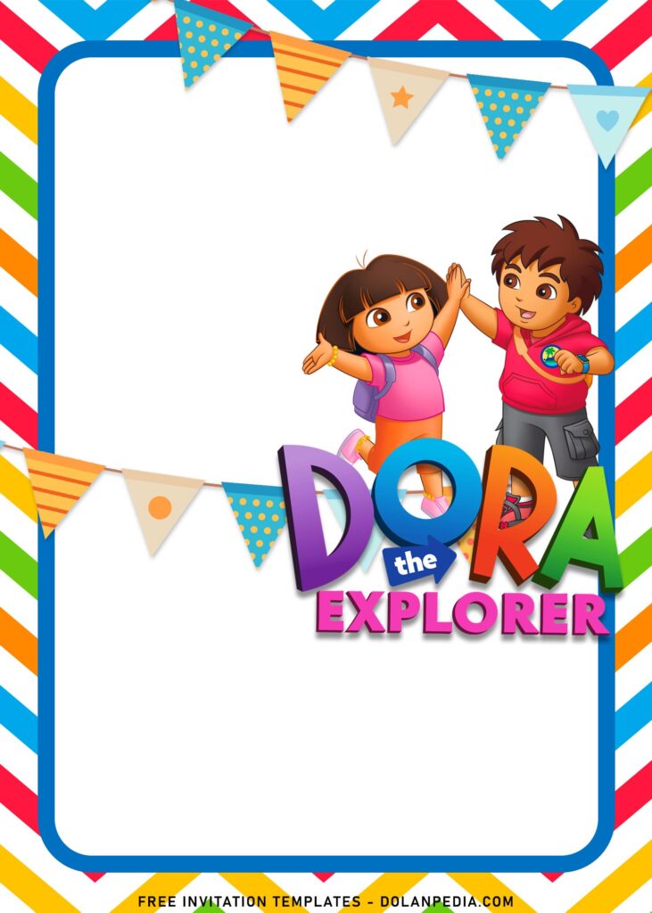 8+ Dora The Explorer Birthday Invitation Templates For Your Kid’s Birthday with colorful garland