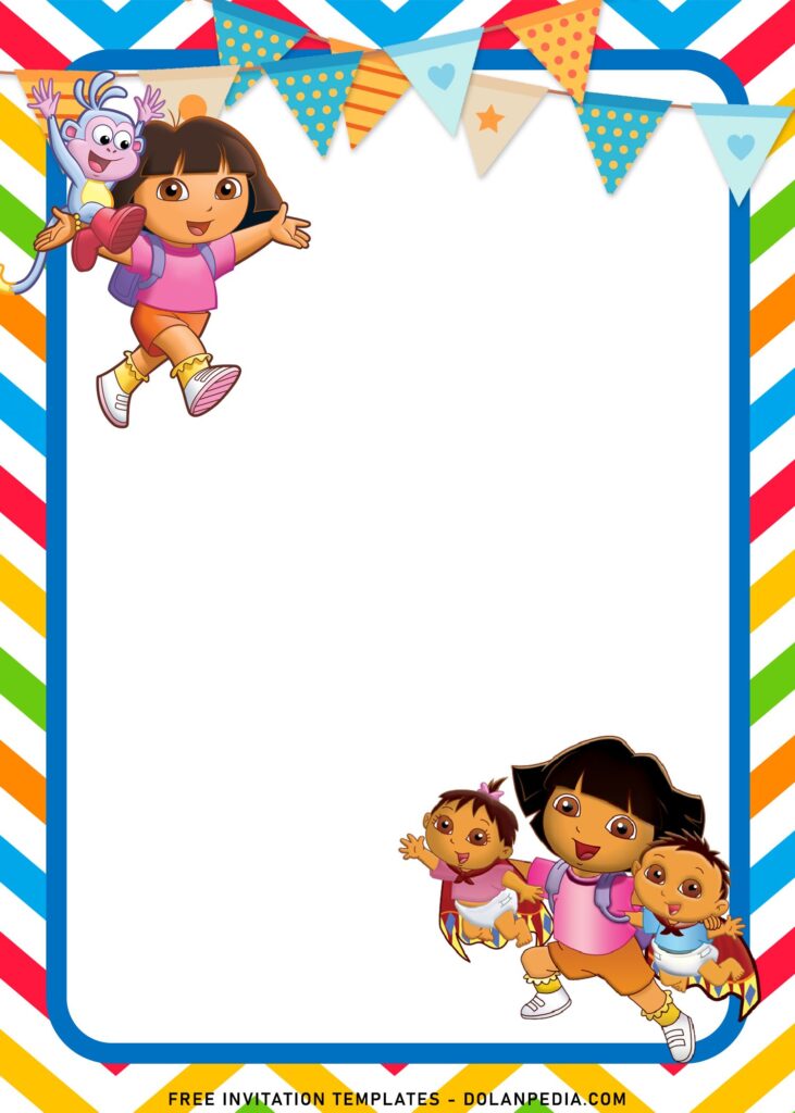 8+ Dora The Explorer Birthday Invitation Templates For Your Kid’s Birthday with colorful chevron pattern