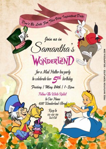 8+ Watercolor Alice In Wonderland Birthday Invitation Templates ...