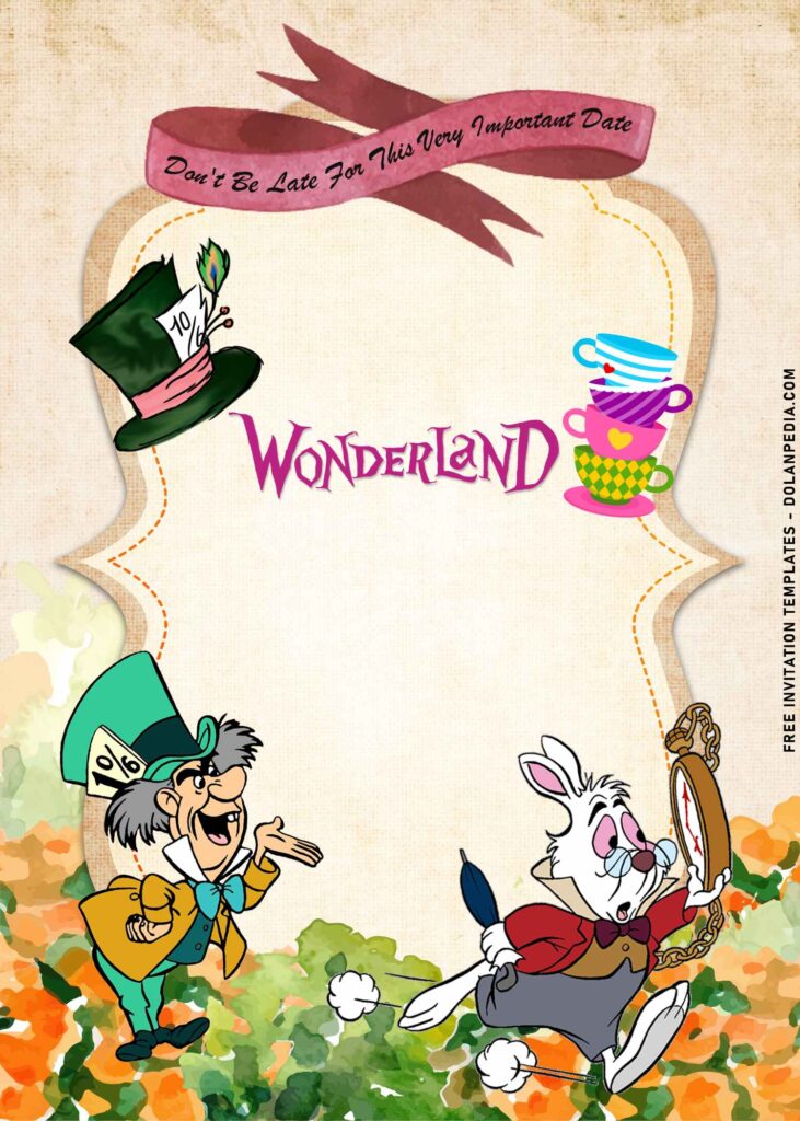 8+ Watercolor Alice In Wonderland Birthday Invitation Templates with Mad Hatter's Hat