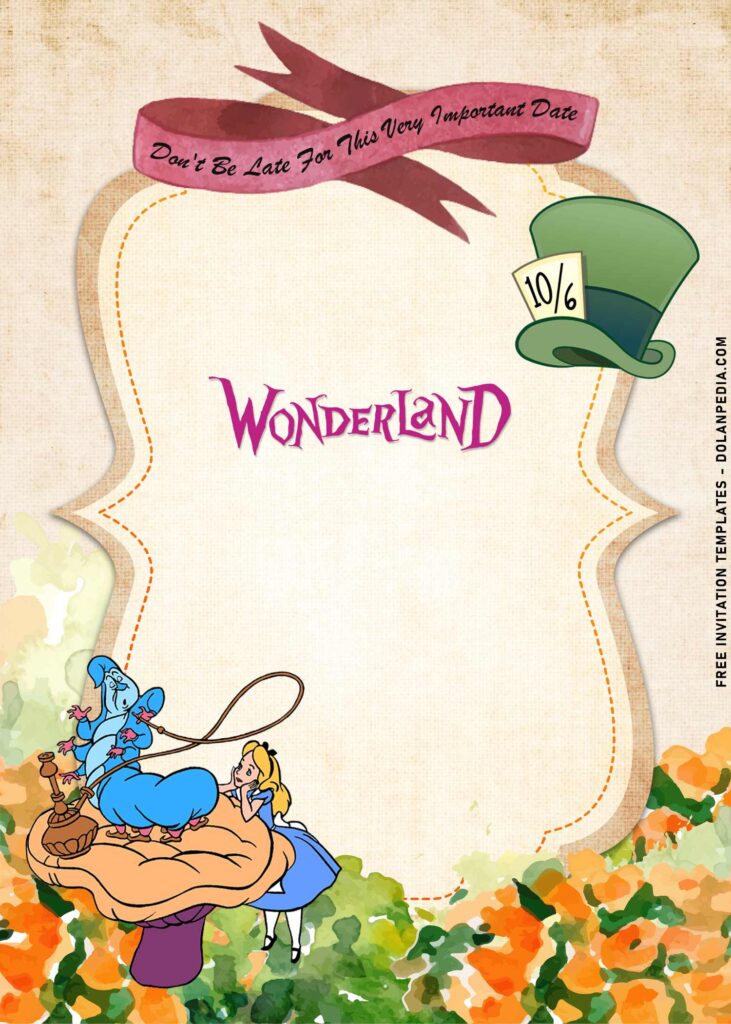 8+ Watercolor Alice In Wonderland Birthday Invitation Templates with Caterpillar
