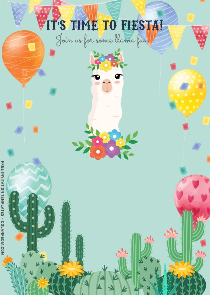 9+ Adorable Llama Birthday Invitation Templates For Your Birthday Girls with watercolor Cactus and Garland