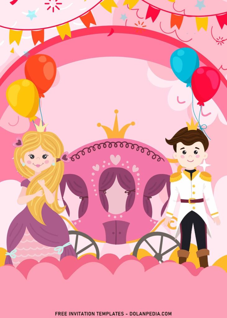 9+ Adorable Royal Princess Carriage Birthday Invitation Templates with Princess and Prince Charming