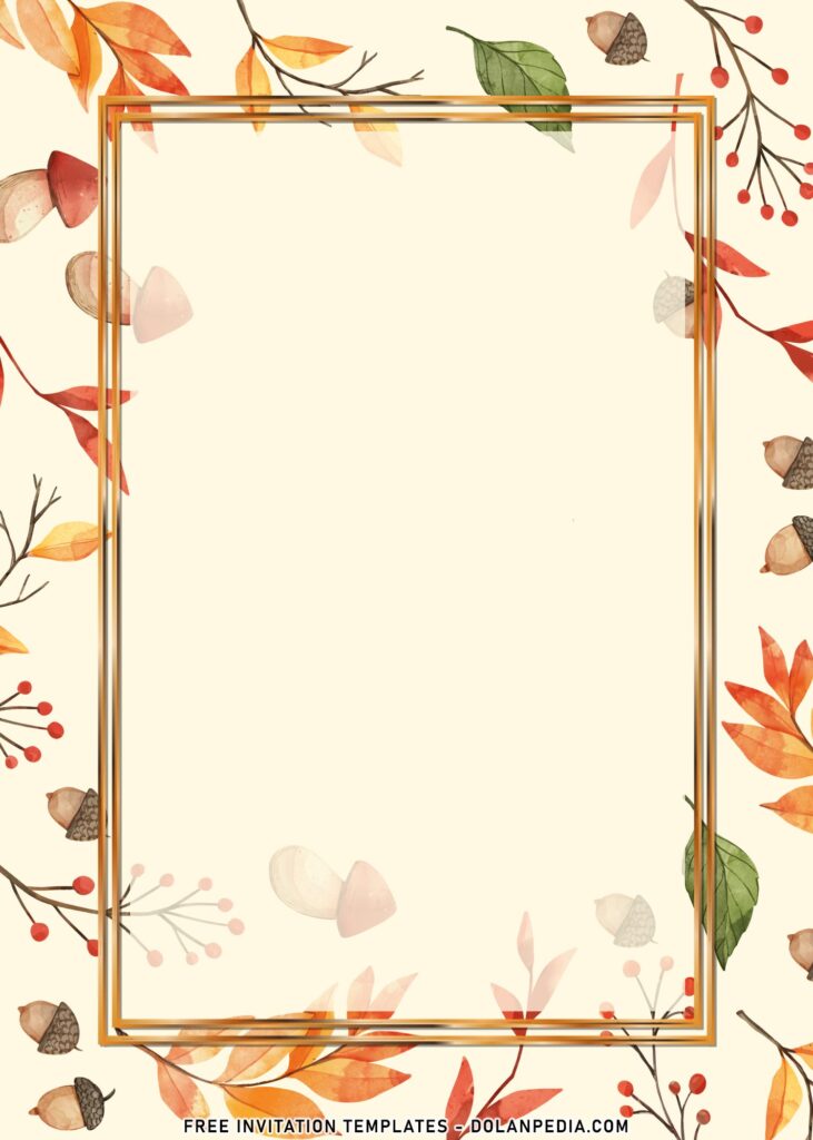 11+ Beautiful Autumn Leaves Border Birthday Invitation Templates with gold frame