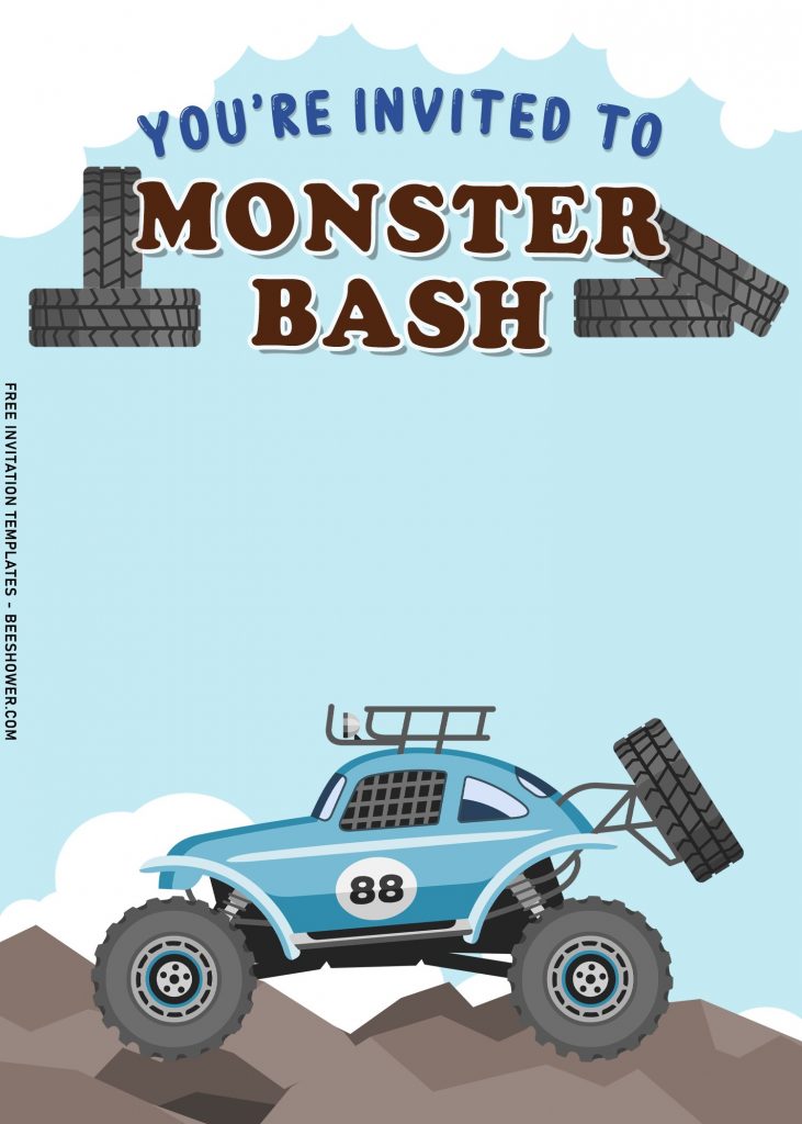 8+ Monster Bash Boy Birthday Invitation Templates With Off Road Truck with 