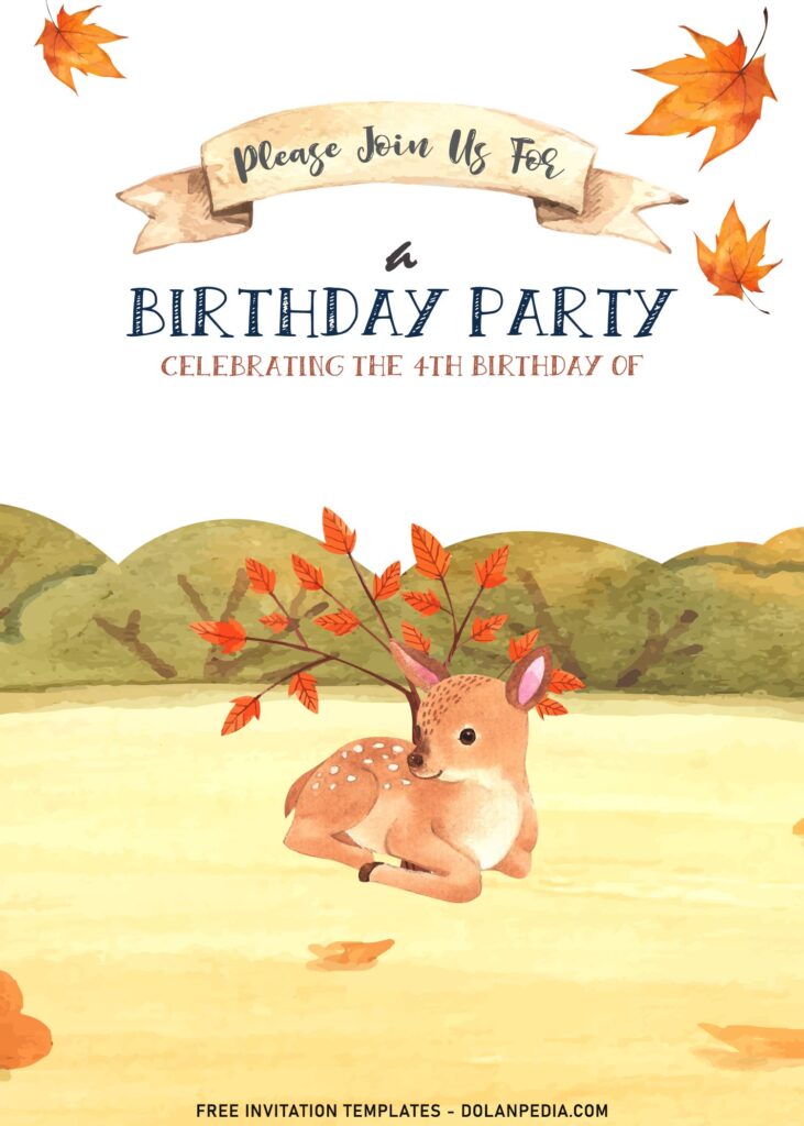 8+ Beautiful Watercolor Safari Animals Birthday Invitation Templates with cute deer
